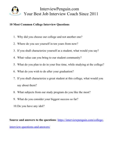 Sample College Interview Questions And Answers Reader