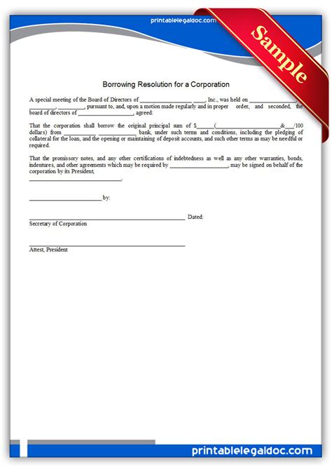 Sample Corporate Borrowing Resolution PDF