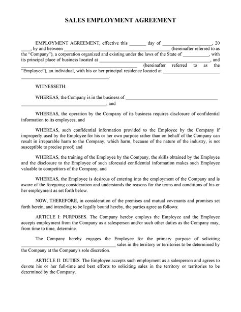 Sample Employment Contract Agreement Template