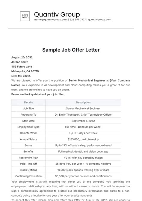 Sample Job Offer Template