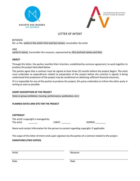 Sample Letter Of Intent Template