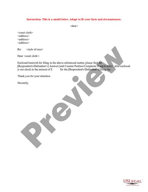 Sample Letter To Court Clerk Regarding Filing Answer Kindle Editon