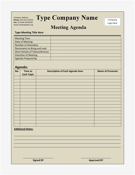 Sample Meeting Agenda Templates