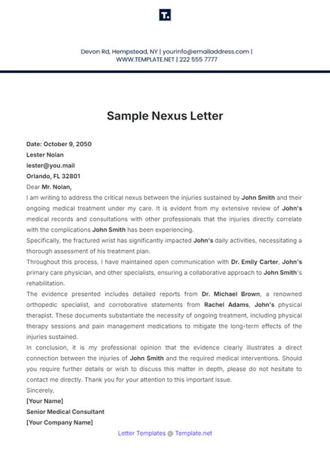 Sample Nexus Letter Template