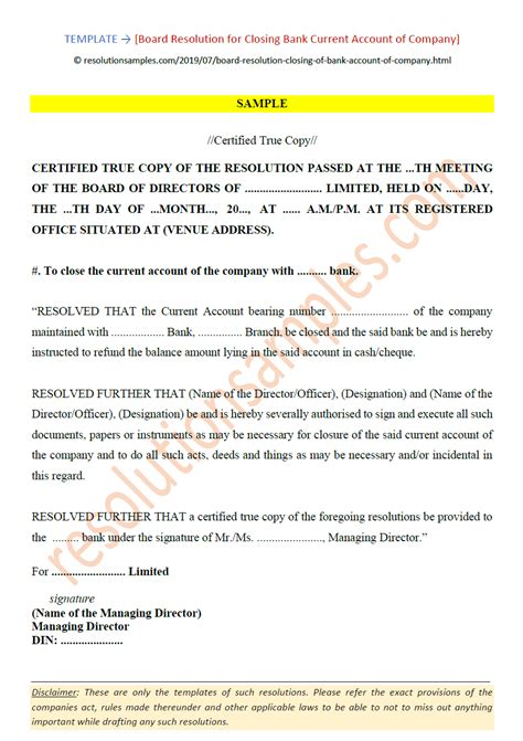 Sample Of Board Resolution To Close Bank Account PDF