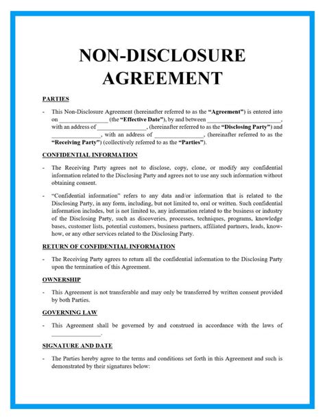 Sample Of Non Disclosure Agreement Template