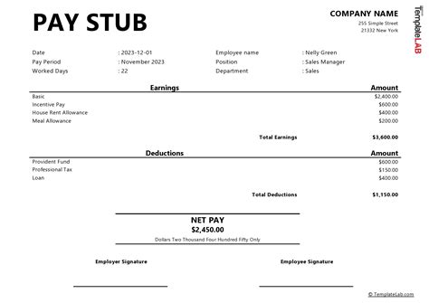 Sample Of Pay Stub Template Free
