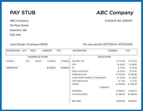 Sample Paycheck Stub Template
