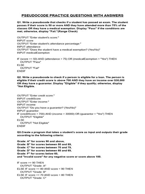 Sample Questions And Answers For Pseudocode Reader