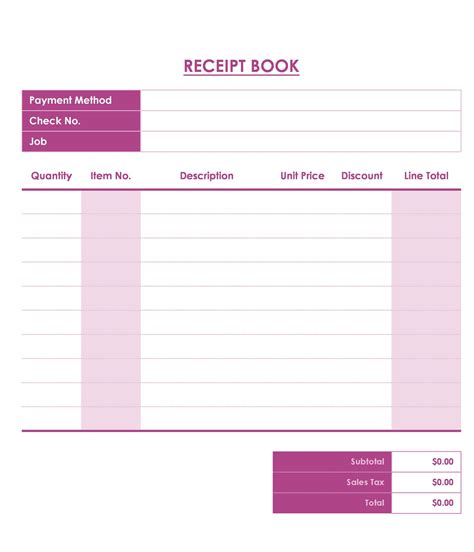 Sample Receipt Book Templates