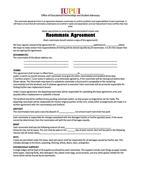 Sample Roommate Agreement Template