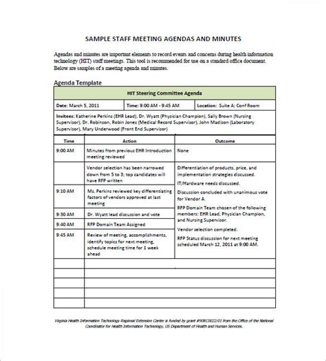 Sample Staff Meeting Minutes Template