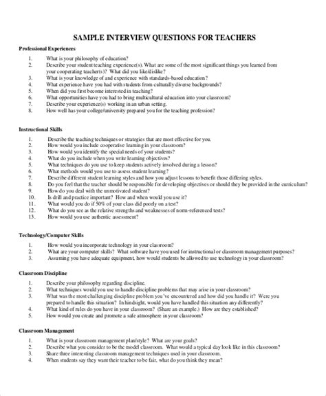 Sample Teacher Interview Questions Answers Epub