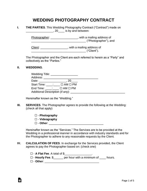 Sample Wedding Photography Contract Template