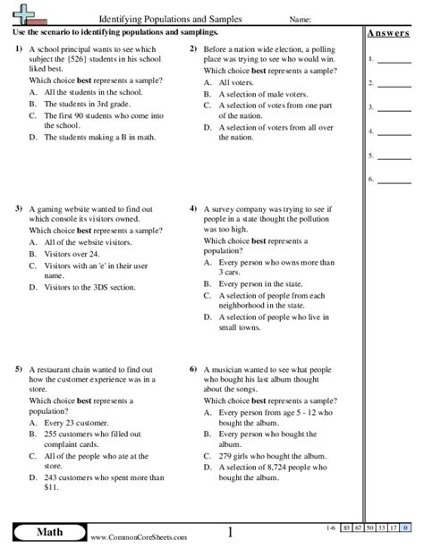 Samples And Populations Investigation 1 Answers Reader