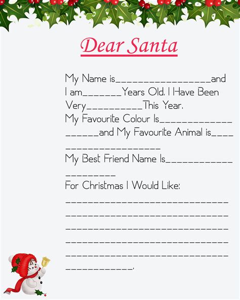 Santa Letter Template Blank