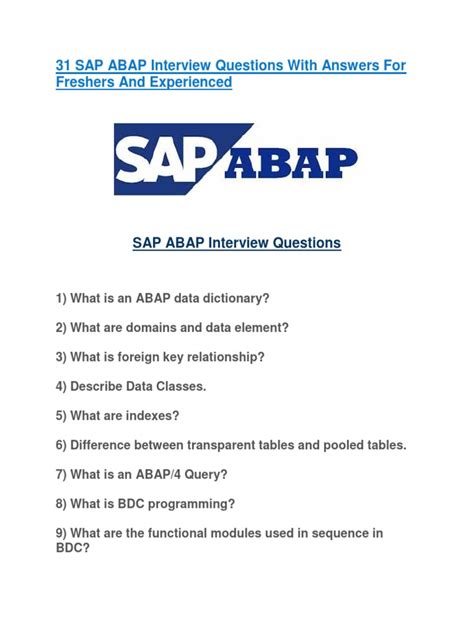 Sap Abap Interview Questions And Answers For Freshers Reader