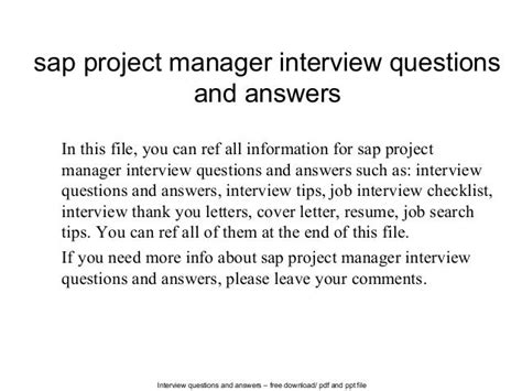 Sap Project Manager Interview Questions And Answers Epub