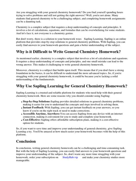 Sapling learning homework answers general chemistry Ebook Kindle Editon