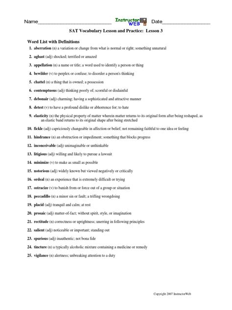 Sat Vocabulary Lesson And Practice 3 Answer Key PDF