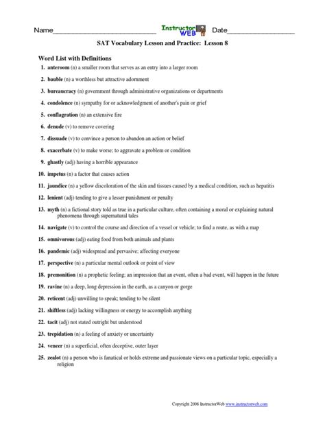 Sat Vocabulary Lesson Practice 8 Answers Kindle Editon