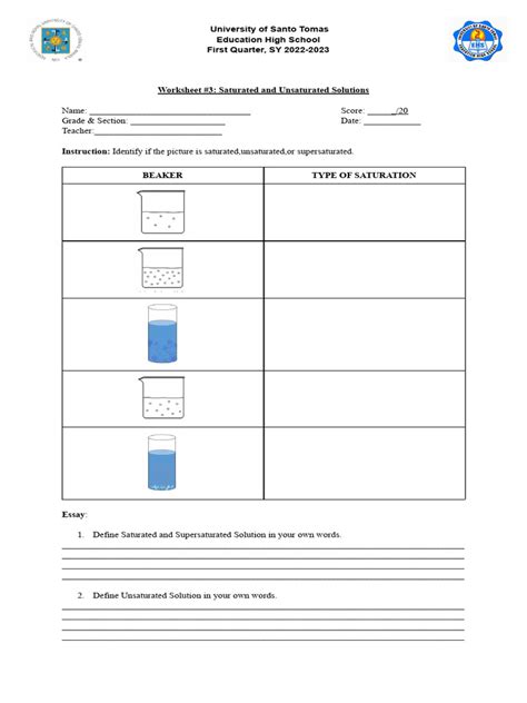 Saturated Unsaturated Solutions Worksheet Answers Reader