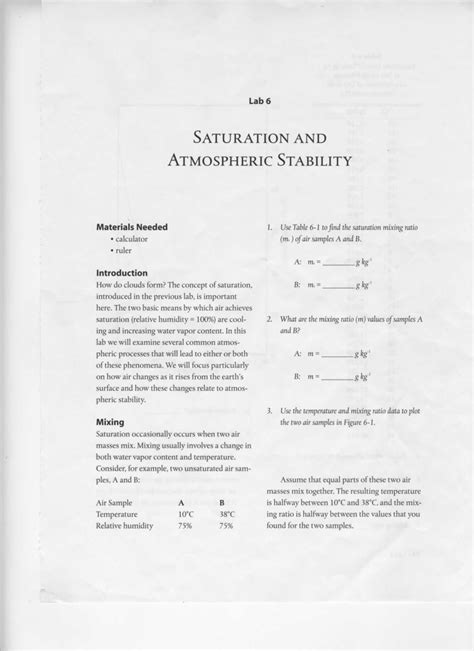 Saturation and atmospheric stability lab 6 answers Ebook PDF