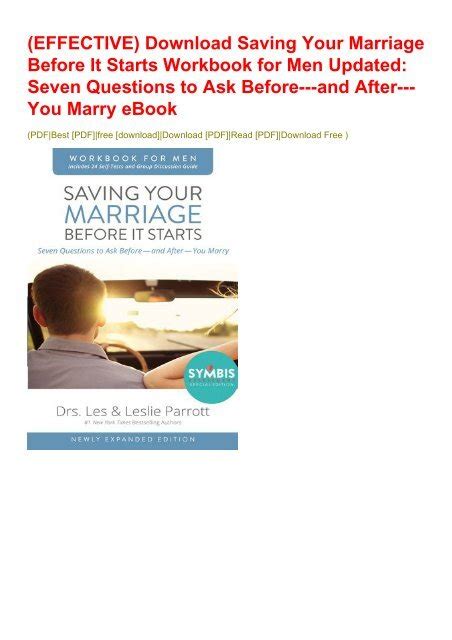 Saving Your Marriage Before It Starts Workbook for Men Updated Seven Questions to Ask Before-and After-You Marry Epub