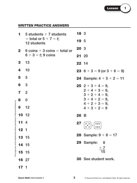 Saxon Math 4th Grade Answer Key Reader