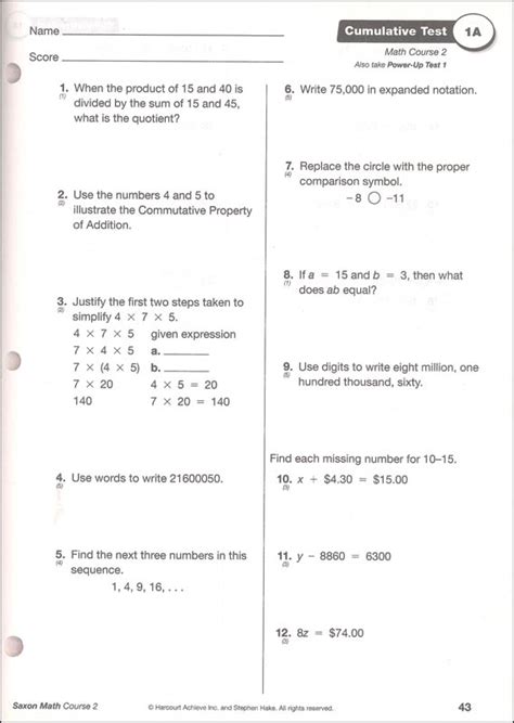 Saxon Math 7th Grade Lessons Answers PDF