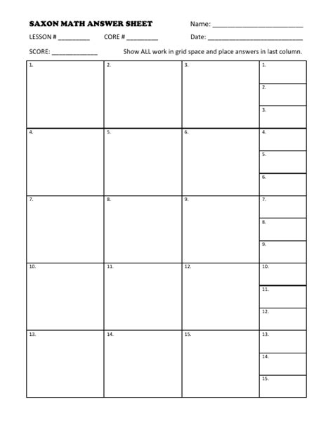 Saxon Math Blank Answer Sheets PDF