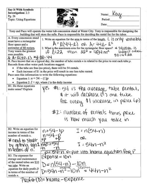 Say It With Symbols Investigation 3 Additional Practice Answers Reader