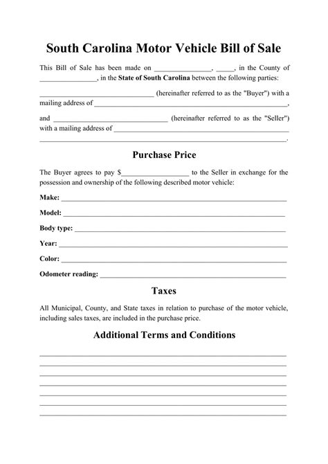 Sc Bill Of Sale Template
