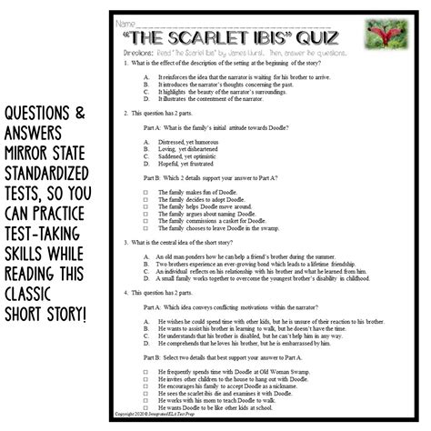 Scarlet Ibis Quiz Answers Reader