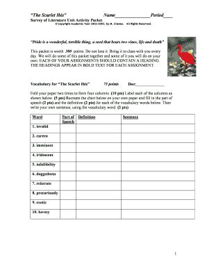 Scarlet Ibis Unit Activity Packet Answer Key Doc