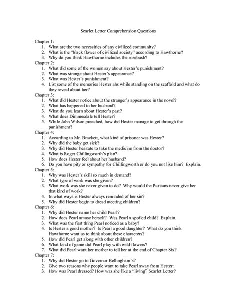 Scarlet Letter Comprehension Check Questions Answers Kindle Editon