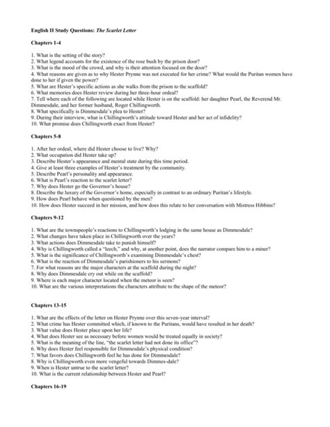 Scarlet Letter Masterprose Study Questions Answers Doc