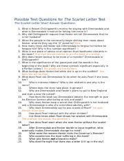 Scarlet Letter Short Answer Questions Reader