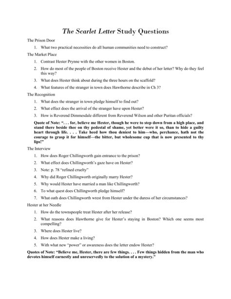 Scarlet Letter Study Guide Answers Quizlet Doc