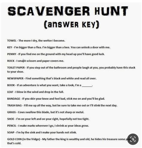 Scavenger Hunt Answer Key PDF