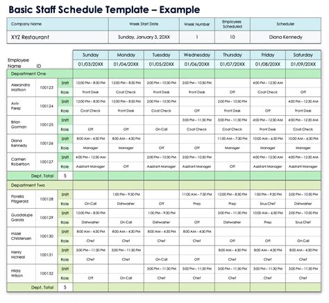 Schedule Examples Templates