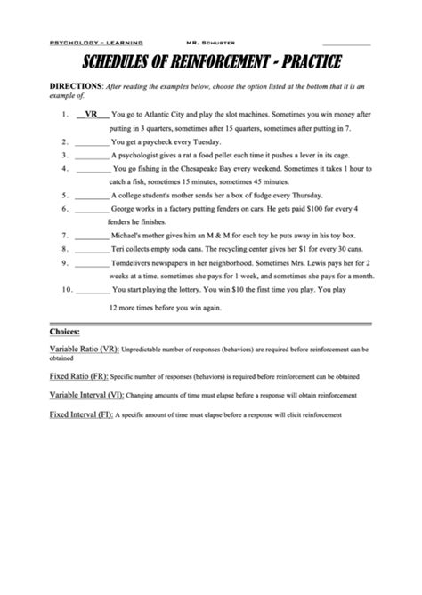 Schedules Of Reinforcement Worksheet Answers Epub