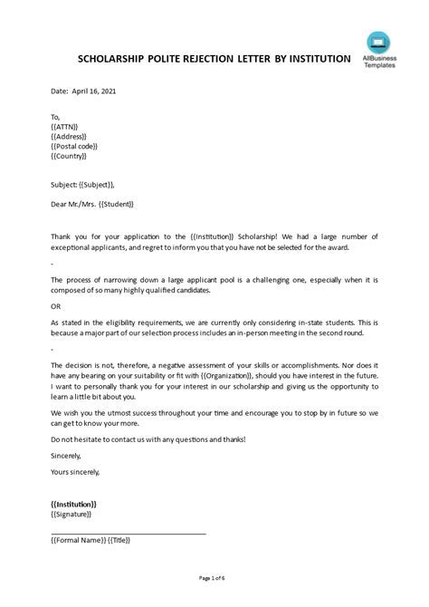 Scholarship Decline Letter: A Template to Express Your Gratitude and Professionalism