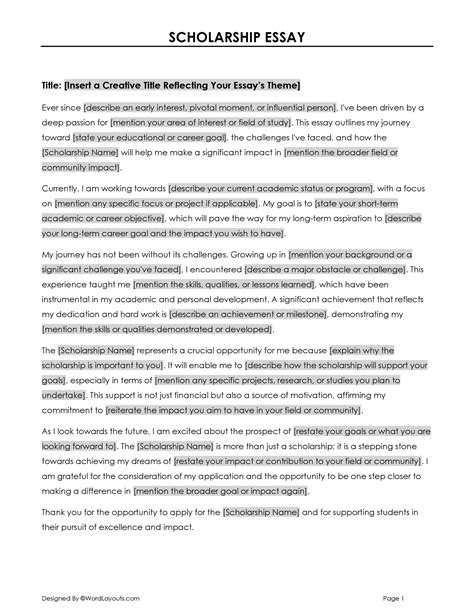 Scholarship Essay Templates