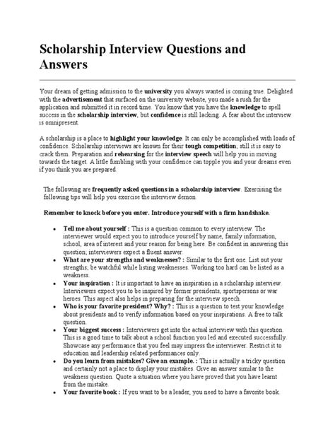 Scholarship Questions Answers Samples Epub