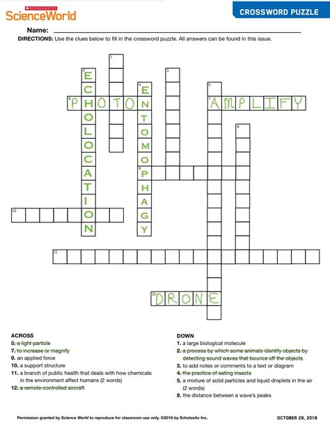 Scholastic Science World Crossword Answers PDF