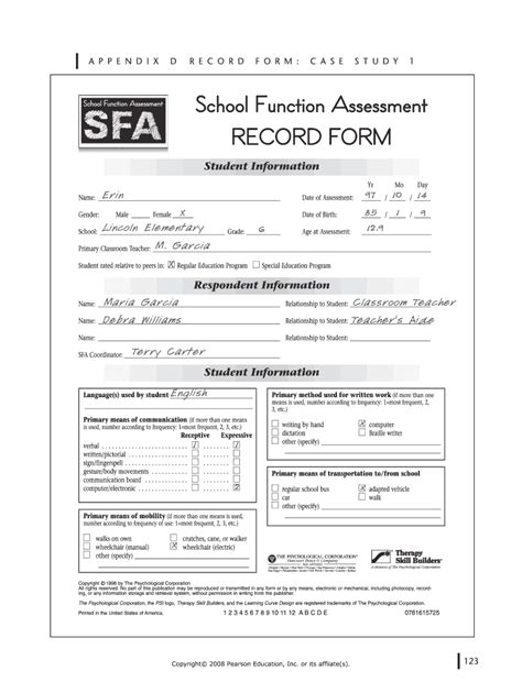 School Function Assessment Sample Report Ebook Doc