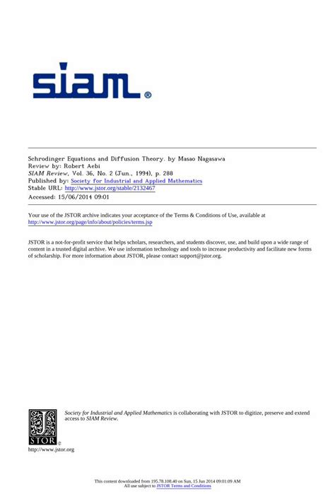 SchrÃ¶dinger Equations and Diffusion Theory Reader