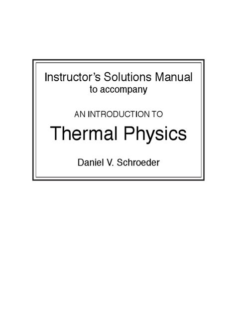 Schroeder Thermal Physics Instructor Solutions Manual Epub