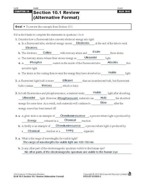 Science 10 Blackline Masters Answers PDF